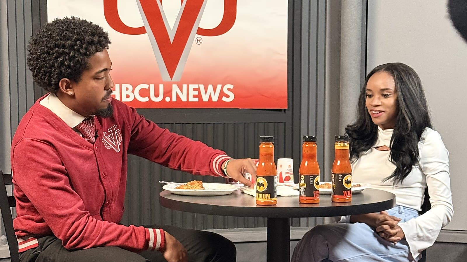 VUU student host Mekhi McGainey and Jasmine Turner at the Wingin’ It interview table